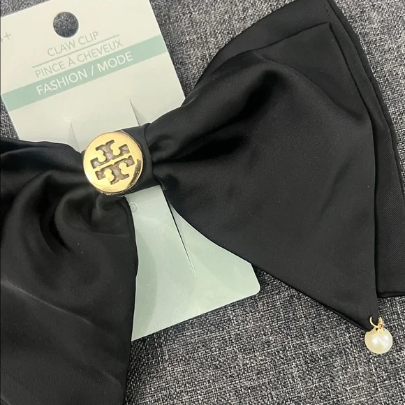 Black Bow Hair Clip with Gold Accent - Picture 2 of 5